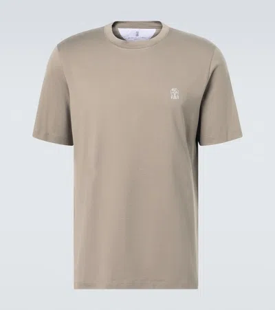 Brunello Cucinelli Logo Cotton Jersey T-shirt In Neutral