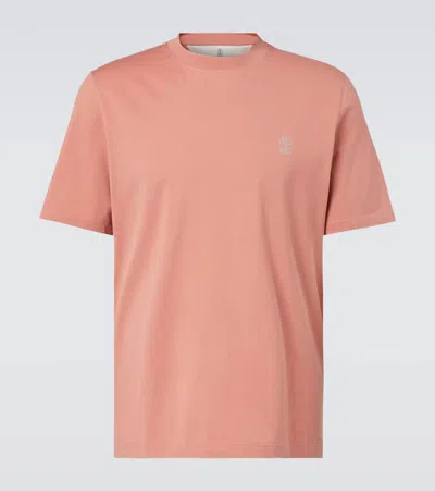Brunello Cucinelli Logo Cotton Jersey T-shirt In Pink