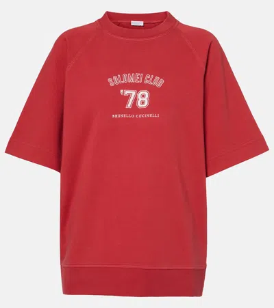 Brunello Cucinelli Logo Cotton Jersey T-shirt In Rosso