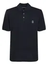Brunello Cucinelli Midnight Polo Shirt With Buttoned Placket In Blue