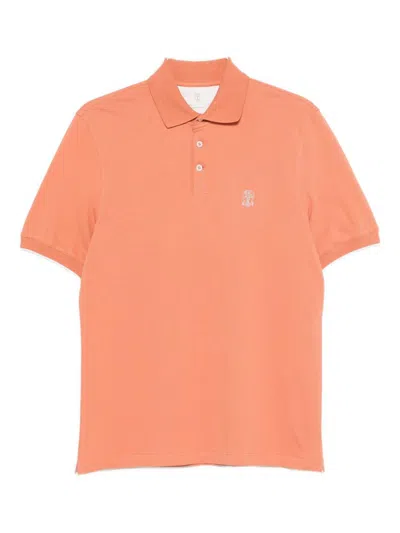 Brunello Cucinelli Cotton Polo Shirt Logo Detail Collar In Orange