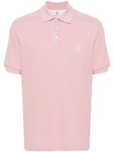 Brunello Cucinelli Logo Cotton Polo Shirt In Pink