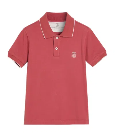 Brunello Cucinelli Kids' Logo Cotton Polo Shirt In Strawberry