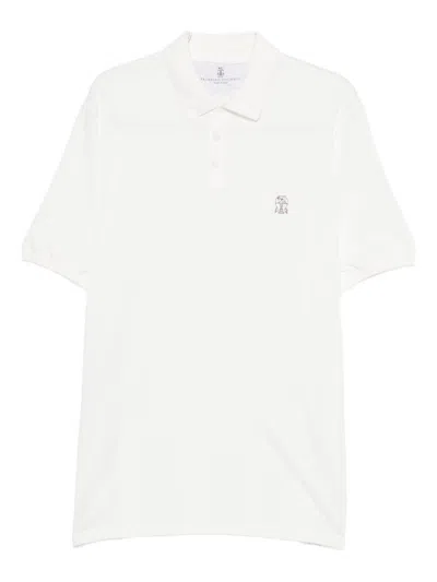 Brunello Cucinelli Men Logo Cotton Polo Shirt In White