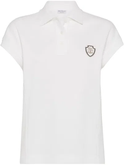 Brunello Cucinelli Logo Cotton Polo Shirt In White