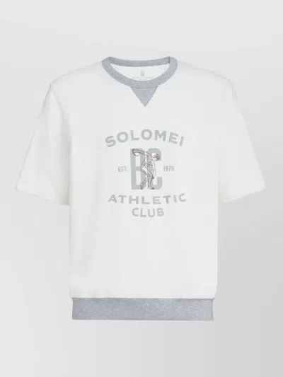 Brunello Cucinelli Logo Cotton Sweatshirt Crew Neck T-shirt In White