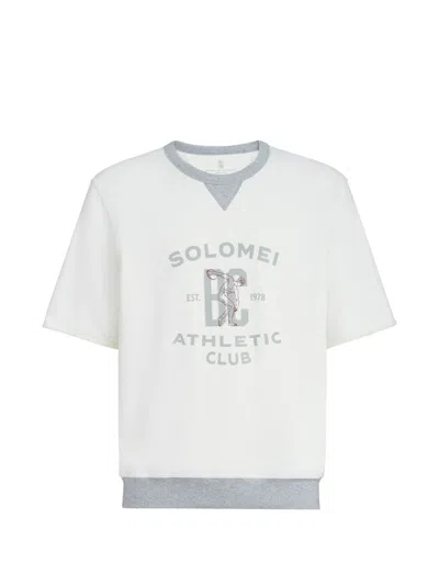 Brunello Cucinelli Logo Cotton Sweatshirt In White