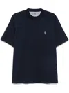 Brunello Cucinelli Cotton Jersey Crew Neck T-shirt With Logo Clothing In Blue