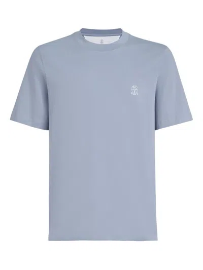 Brunello Cucinelli Jersey T-shirt With Logo In Blue