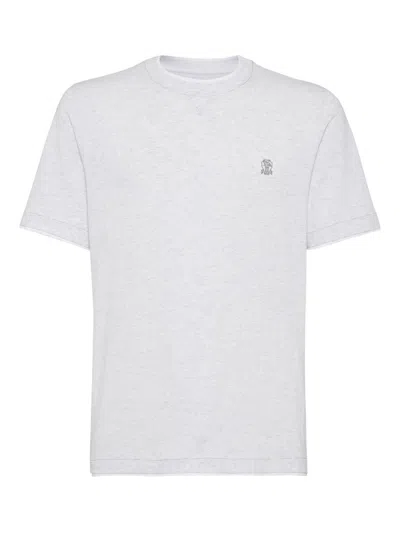 Brunello Cucinelli Men Cotton Jersey Crew-neck T-shirt With Logo And Faux-layering In White