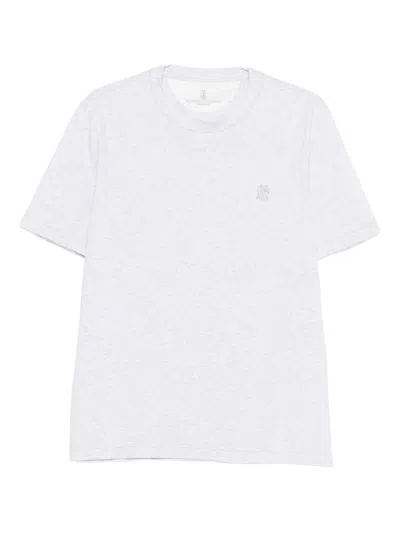 Brunello Cucinelli Men Cotton Jersey Crew-neck T-shirt With Logo And Faux-layering In White