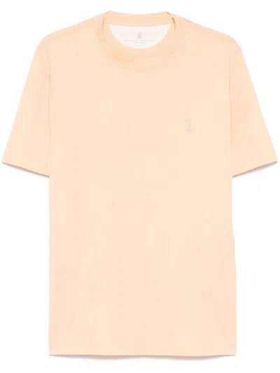 Brunello Cucinelli Logo Cotton T-shirt In Orange