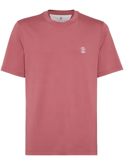 Brunello Cucinelli Logo Cotton T-shirt In Red