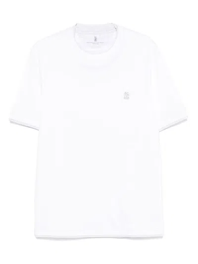 Brunello Cucinelli Men Cotton Jersey Crew-neck T-shirt With Logo And Faux-layering In White