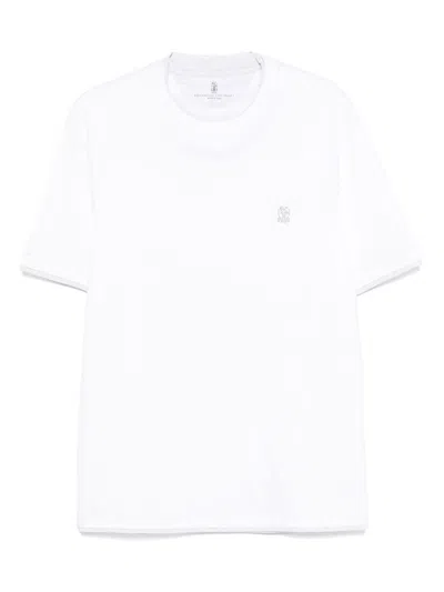 Brunello Cucinelli Men Cotton Jersey Crew-neck T-shirt With Logo And Faux-layering In White