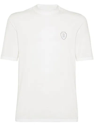 Brunello Cucinelli Logo Cotton T Shirt In White