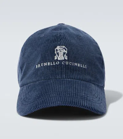 Brunello Cucinelli Logo Cotton-blend Corduroy Baseball Cap In Yellow