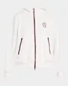 Brunello Cucinelli Logo Crest Piquet Fleece Hooded Jacket In White