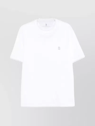 BRUNELLO CUCINELLI LOGO CREW NECK COTTON T-SHIRT WITH SHORT SLEEVES