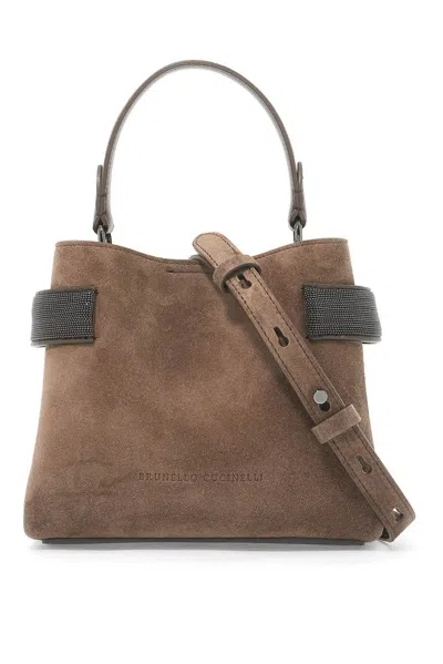 Brunello Cucinelli Logo Debossed Embellished Handbag In Brown