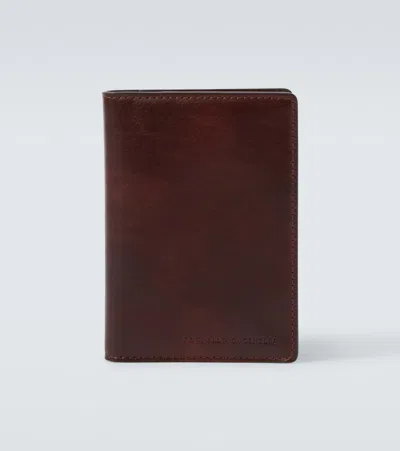 Brunello Cucinelli Logo Debossed Leather Bifold Wallet In Burgundy