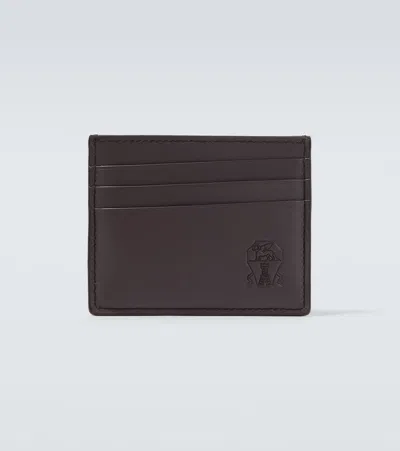 Brunello Cucinelli Logo Debossed Leather Card Holder In Brown
