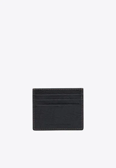 Brunello Cucinelli Logo Debossed Leather Cardholder In Black