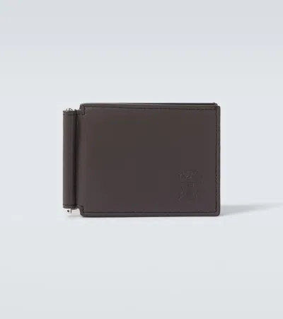 Brunello Cucinelli Logo Debossed Leather Wallet In Purple