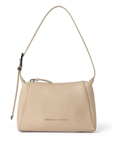 Brunello Cucinelli Logo-debossed Shoulder Bag In Nude