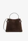 Brunello Cucinelli Logo Debossed Suede Tote Bag In Brown