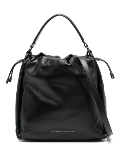 Brunello Cucinelli Soft Leather Mellow Bucket Bag In Black