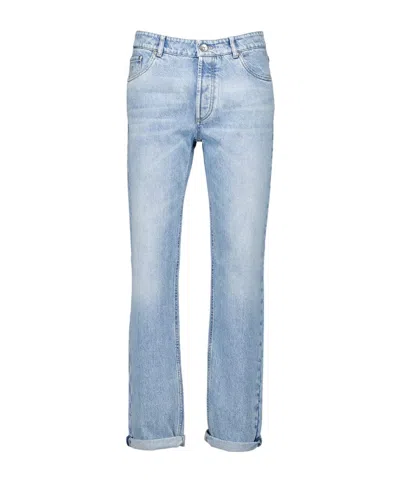 BRUNELLO CUCINELLI LOGO-STITCHED TAPERED JEANS