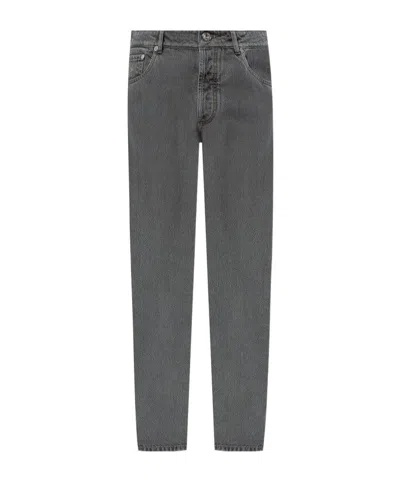 Brunello Cucinelli Logo-detail Cotton Straight-leg Jeans In Gray