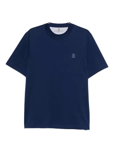 Brunello Cucinelli Classic Round Neck Cotton T-shirt In Blue