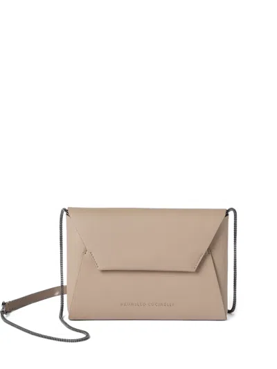 Brunello Cucinelli Logo-detail Two-way Clutch In Neutral