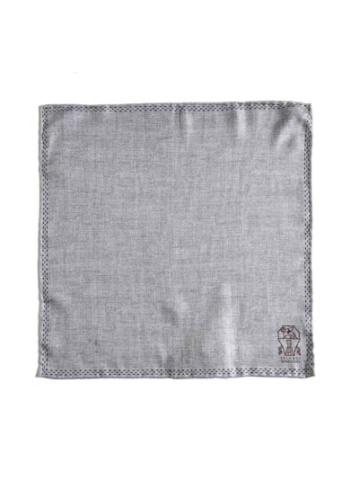 Brunello Cucinelli Logo Detailed Scarf In Grey