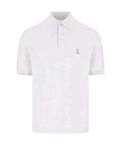Brunello Cucinelli Logo Detailed Short-sleeved Polo Shirt In White
