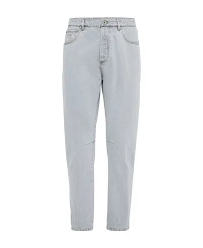 Brunello Cucinelli Logo Detailed Slim Jeans In Gray