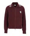 Brunello Cucinelli Women Red Cardigan With Bicolor Collar And Logo Patch On The Front In Cashmere Wo In Burgundy