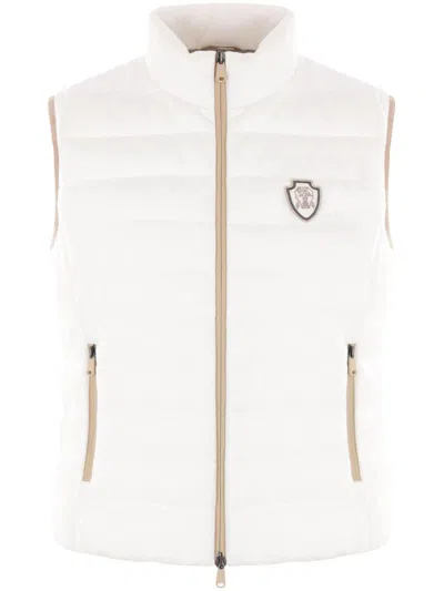 Brunello Cucinelli Logo Down Vest In Beige