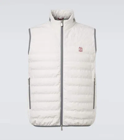 Brunello Cucinelli Logo Down Vest In White