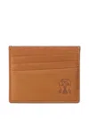 Brunello Cucinelli Brown Suede Card Holder With Embossed Logo In Brown