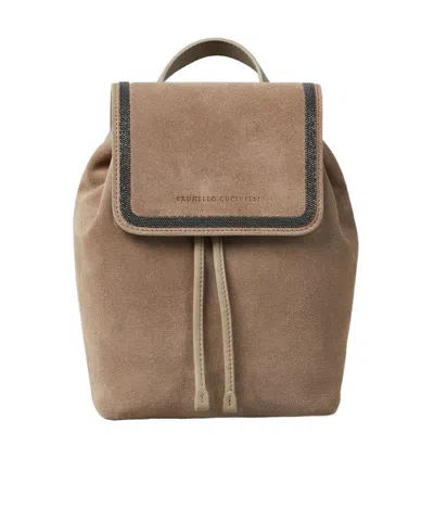 Brunello Cucinelli Logo Embossed Drawstring Backpack In Brown