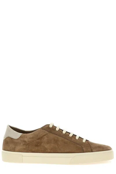 Brunello Cucinelli Brown Suede Sneakers In Beige