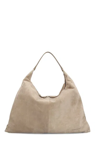 Brunello Cucinelli Logo Embossed Shoulder Bag In Grey