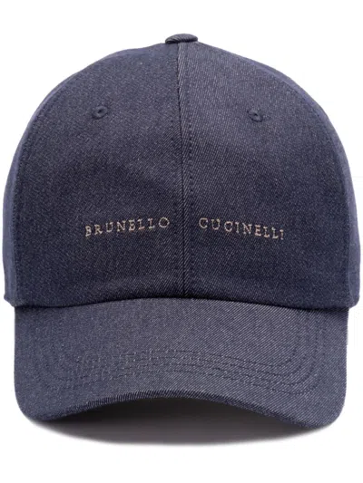 Brunello Cucinelli Logo-embroidered Wool Cap In Blue