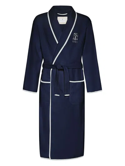 Brunello Cucinelli Logo-embroidered Bathrobe In Blue