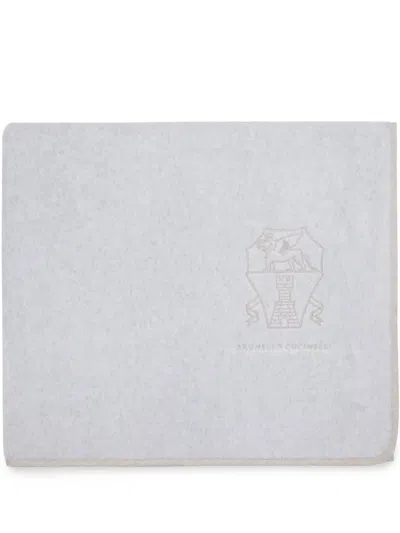 Brunello Cucinelli Logo-embroidered Beach Towel In Grey