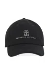 Brunello Cucinelli Baseball Cap In Garment-dyed Twisted Cotton Gabardine With Embroidered Logo In Black