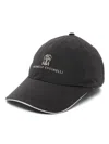 Brunello Cucinelli Men Water-repellent Microfibre Baseball Cap With Embroidered Logo In Brown